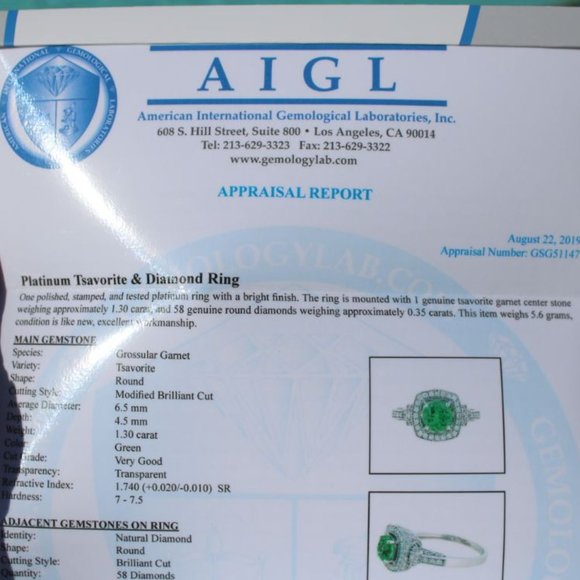 Certified Tsavorite 1.30ct Diamonds Platinum Ring - Picture 9 of 10